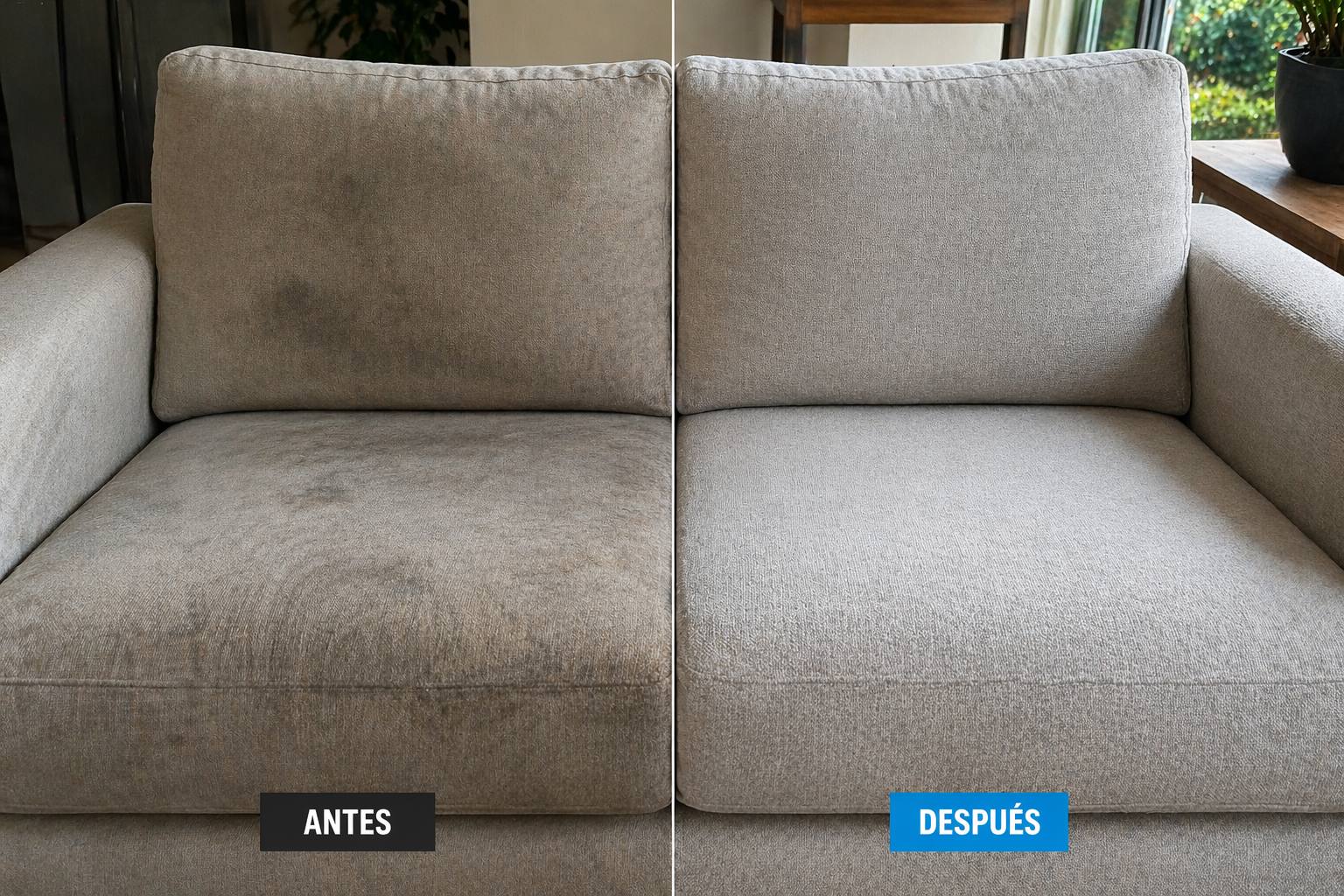 Antes y después de limpieza profesional de sillones